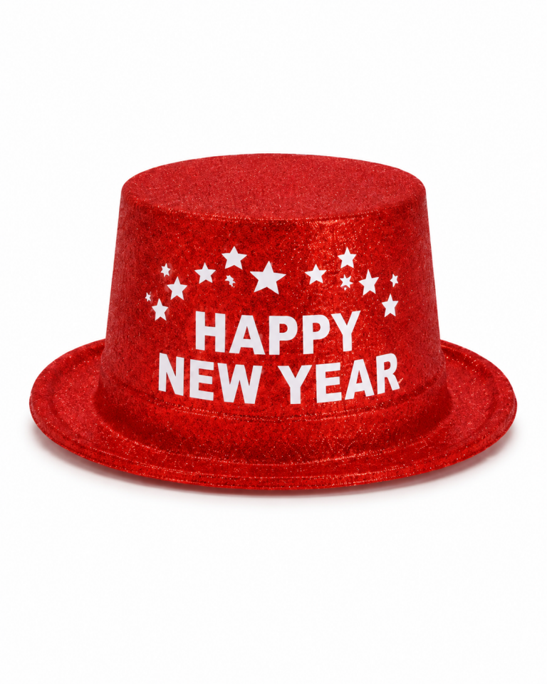 Parti Malzemesi Happy New Year Simli Yılbaşı İngiliz  Şapkası Yetişkin Parti ve Kostüm Aksesuarı Kırmızı