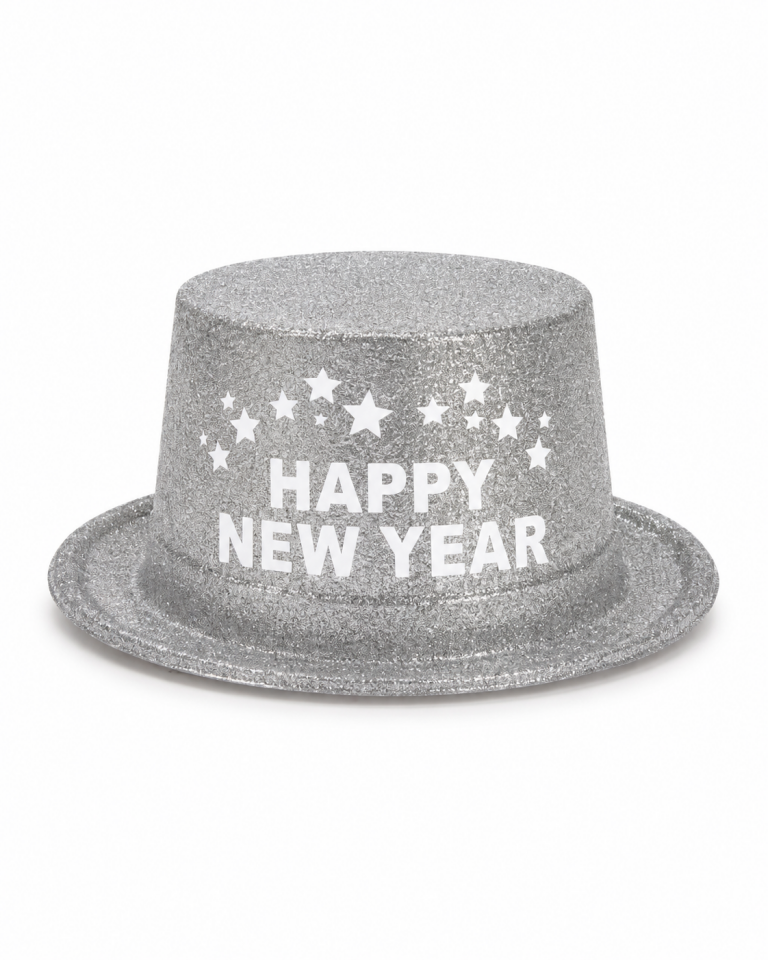 Parti Malzemesi Happy New Year Simli Yılbaşı İngiliz  Şapkası Yetişkin Parti ve Kostüm Aksesuarı Gümüş
