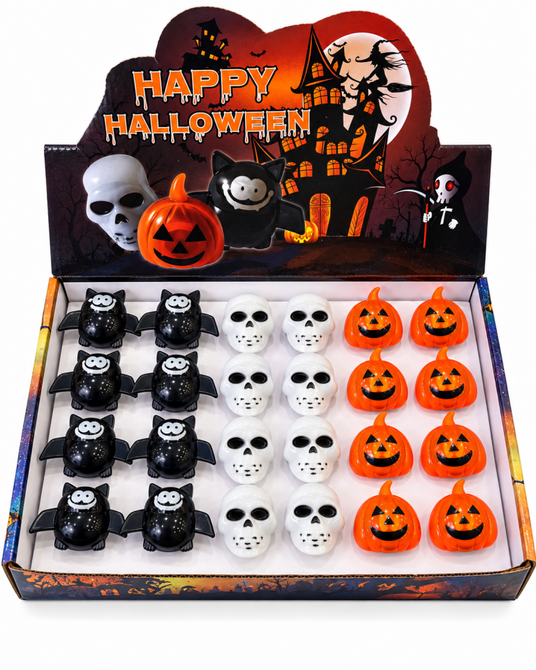 Parti Malzemesi 24’lü Stand Işıklı Halloween Yüzüğü Kuru Kafa Yarasa Balkabağı Parti Aksesuarı