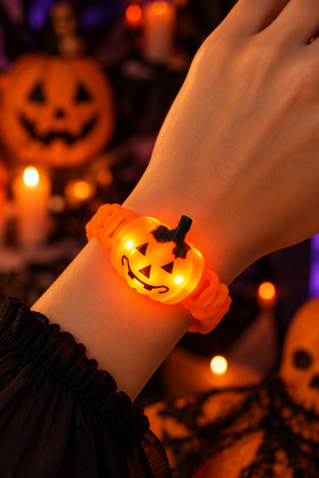 Parti Malzemeleri Halloween Işıklı Balkabağı Bileklik 3 Modlu LED Silikon Parti Aksesuarı