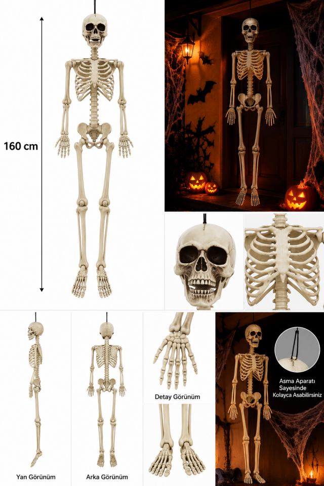 Parti Malzemesi Halloween 160 Cm Asılabilir İskelet Dekoru Büyük Boy Korku Süsü