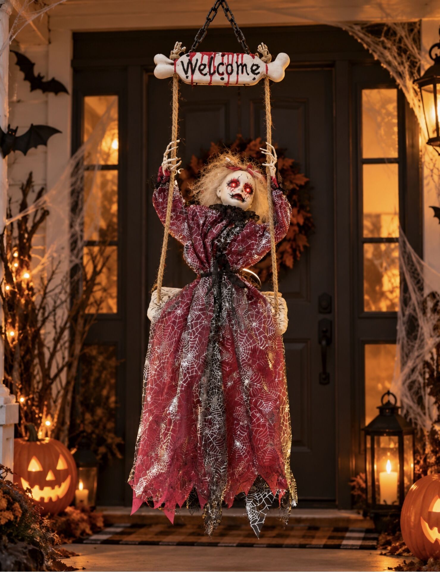 Parti Malzemesi 150 cm Işıklı Sensörlü Sesli Halloween Sallanan Korku Figürü Asılabilir Cadı Dekoru