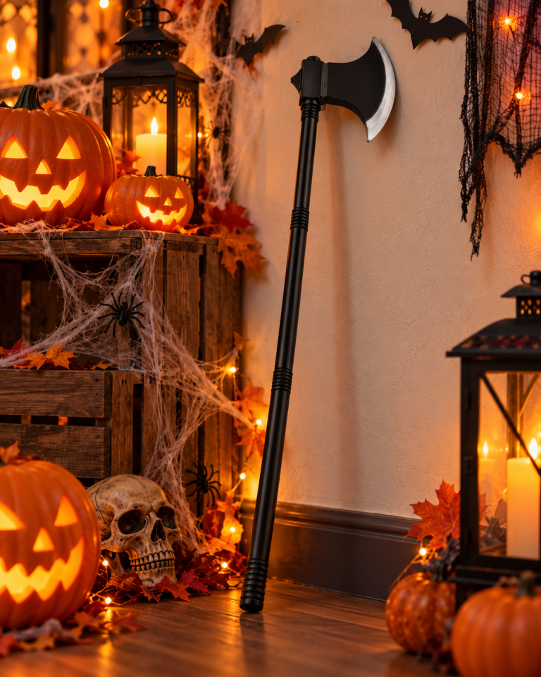 Parti Malzemesi 100 Cm Halloween Balta Kostüm Aksesuarı Siyah Gümüş Dekoratif Korku Parti Baltası