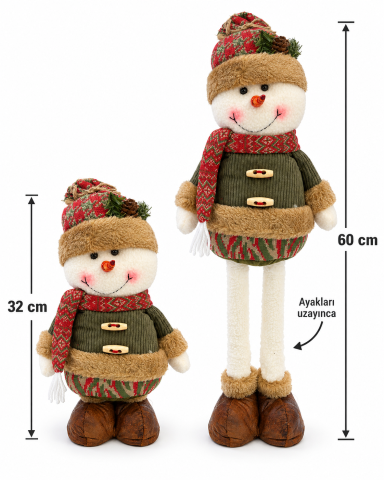 Parti Malzemesi Ayakları Uzayan Kardan Adam Yılbaşı Dekoru 32-60 cm Dekoratif Peluş Figür