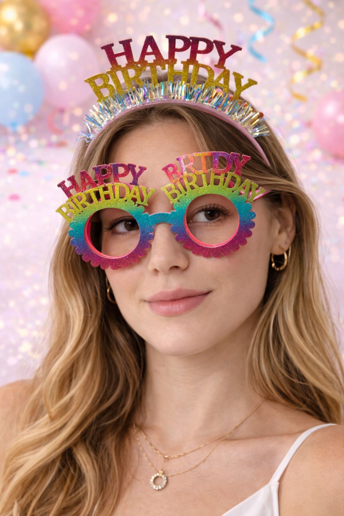 Happy Birthday Parti Seti Taç ve Camsız Parti Gözlüğü Doğum Günü Aksesuarı Mor