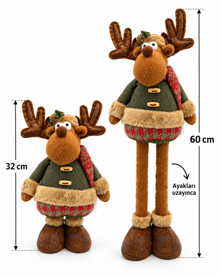Parti Malzemesi Ayakları Uzayan Ren Geyiği Yılbaşı Dekoru 32-60 cm Dekoratif Peluş Noel Figürü