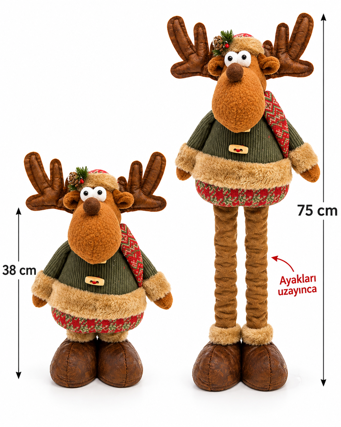 Parti Malzemesi Ayakları Uzayan Ren Geyiği Yılbaşı Dekoru 38-75 cm Dekoratif Peluş Noel Figürü