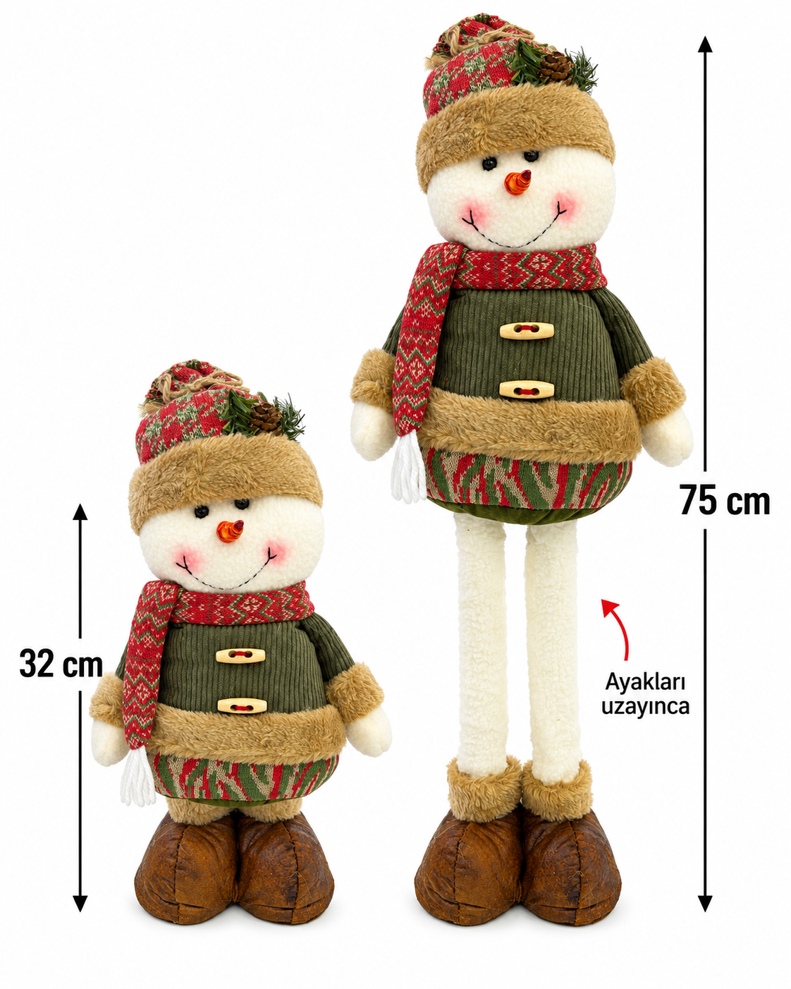 Parti Malzemeleri Ayakları Uzayan Kardan Adam Yılbaşı Dekoru 32-75 cm Dekoratif Peluş Noel Figürü