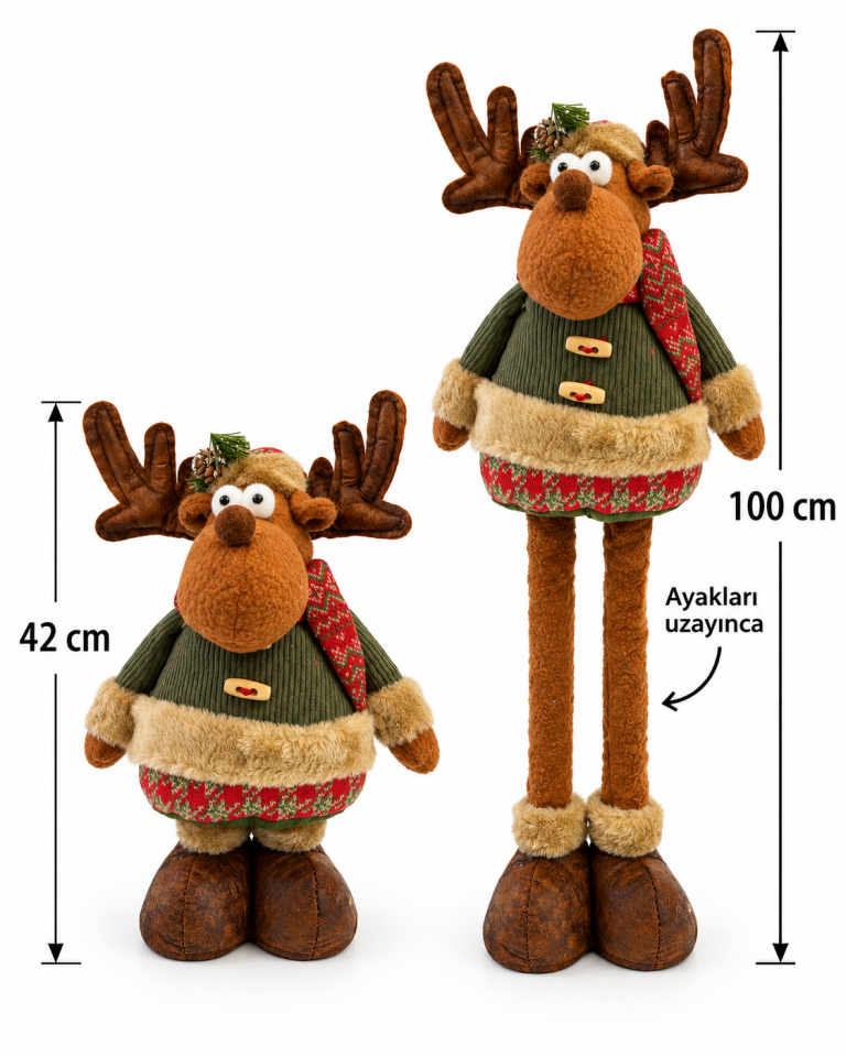 Parti Malzemesi Ayakları Uzayan Ren Geyiği Yılbaşı Dekoru 42-100 cm Dekoratif Peluş Noel Figürü