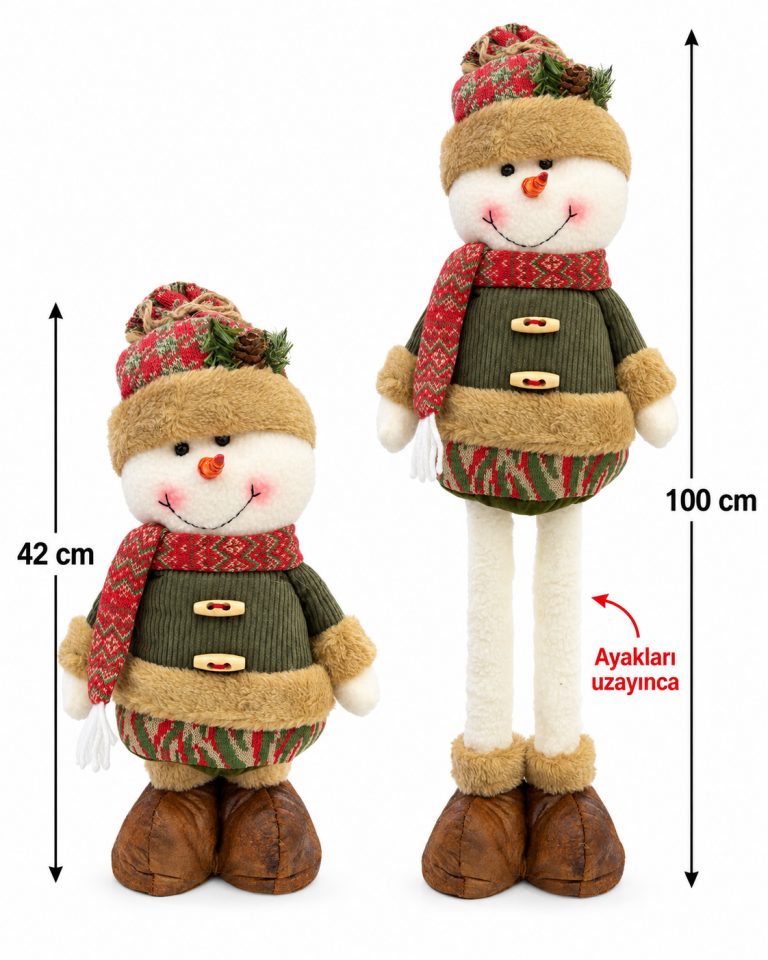 Parti Malzemesi Ayakları Uzayan Kardan Adam Yılbaşı Dekoru 42-100 cm Dekoratif Peluş Noel Figürü