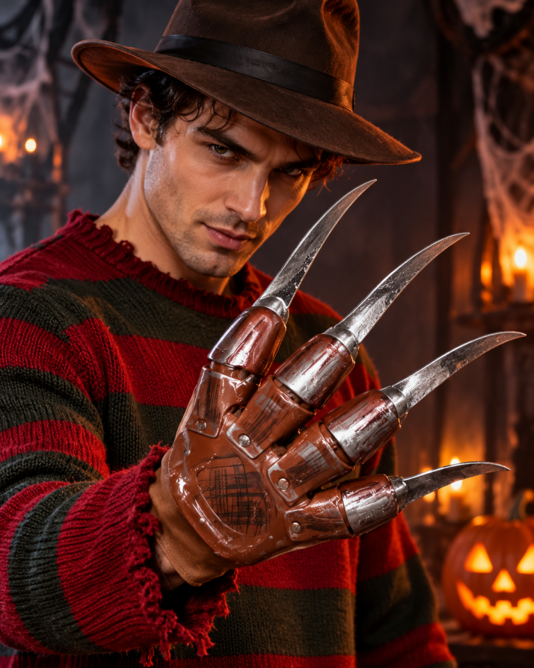 Parti Malzemeleri Freddy Pençeli Eldiven Halloween Kostüm Aksesuarı Metal Görünümlü 4 Bıçaklı Korku Eldiveni