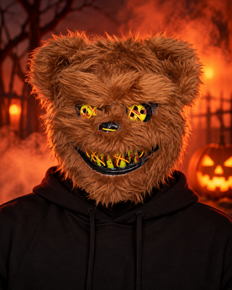Parti Malzemesi Korkunç Ayı Maskesi – Tüylü Halloween Korku Maskesi Kostüm Parti Aksesuarı Kahverengi