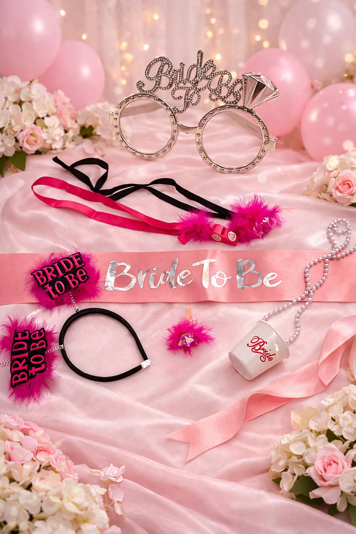 Bride To Be Parti Seti Bekarlığa Veda Kuşağı Taç Gözlük Aksesuar Seti Pembe Konsept Pembe