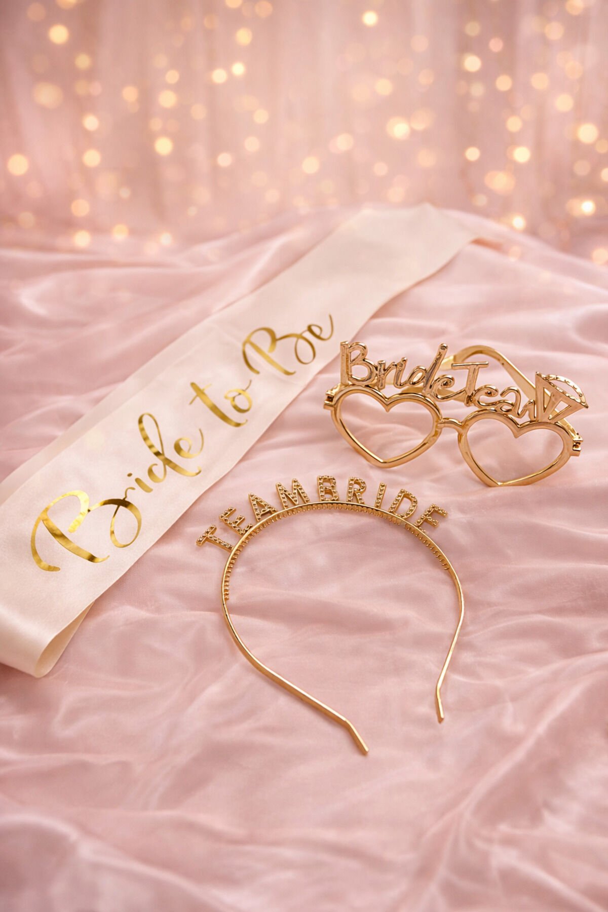 Bride To Be Gold Parti Seti Kuşak Taç Bride Team Gözlük Bekarlığa Veda Seti Bej
