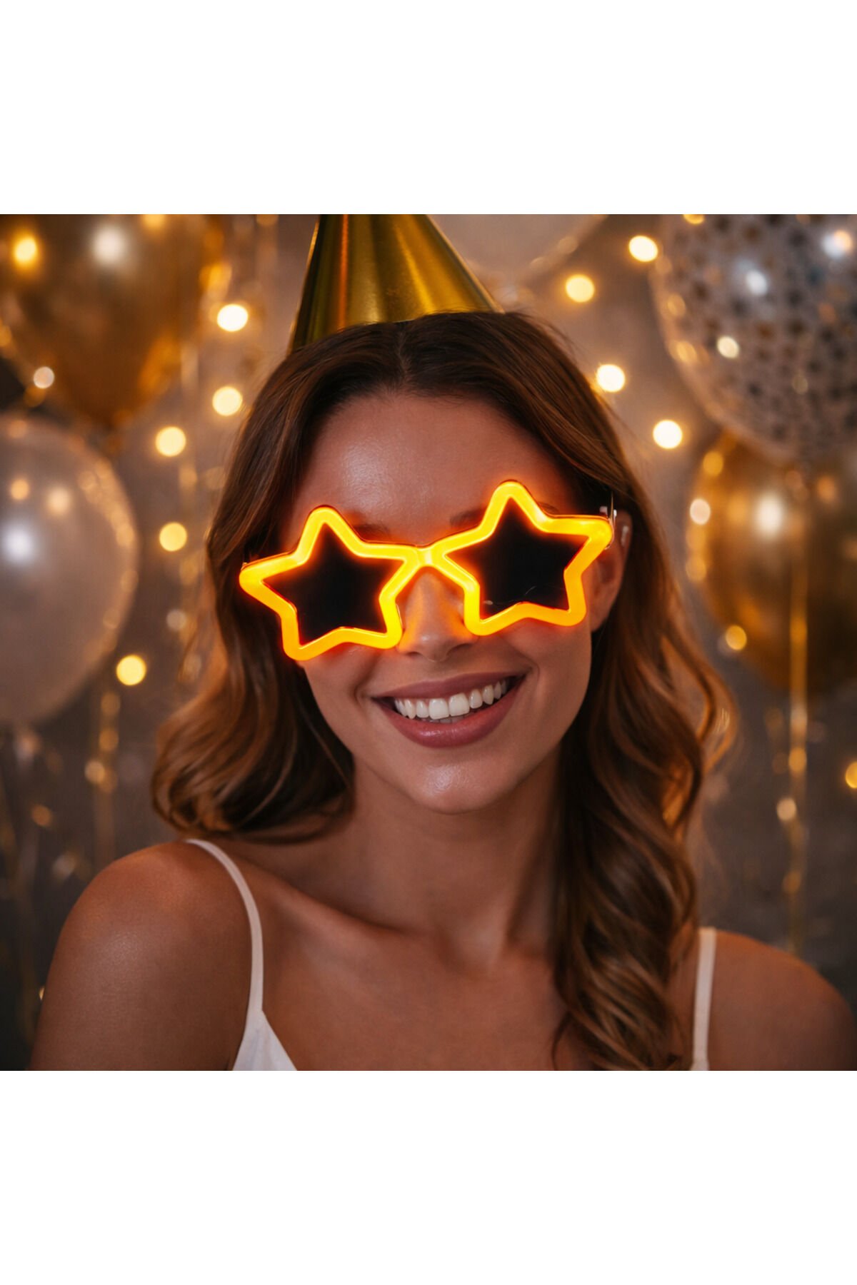 Işıklı Yıldız Parti Gözlüğü – LED Neon Efektli Eğlence Gözlüğü Sarı