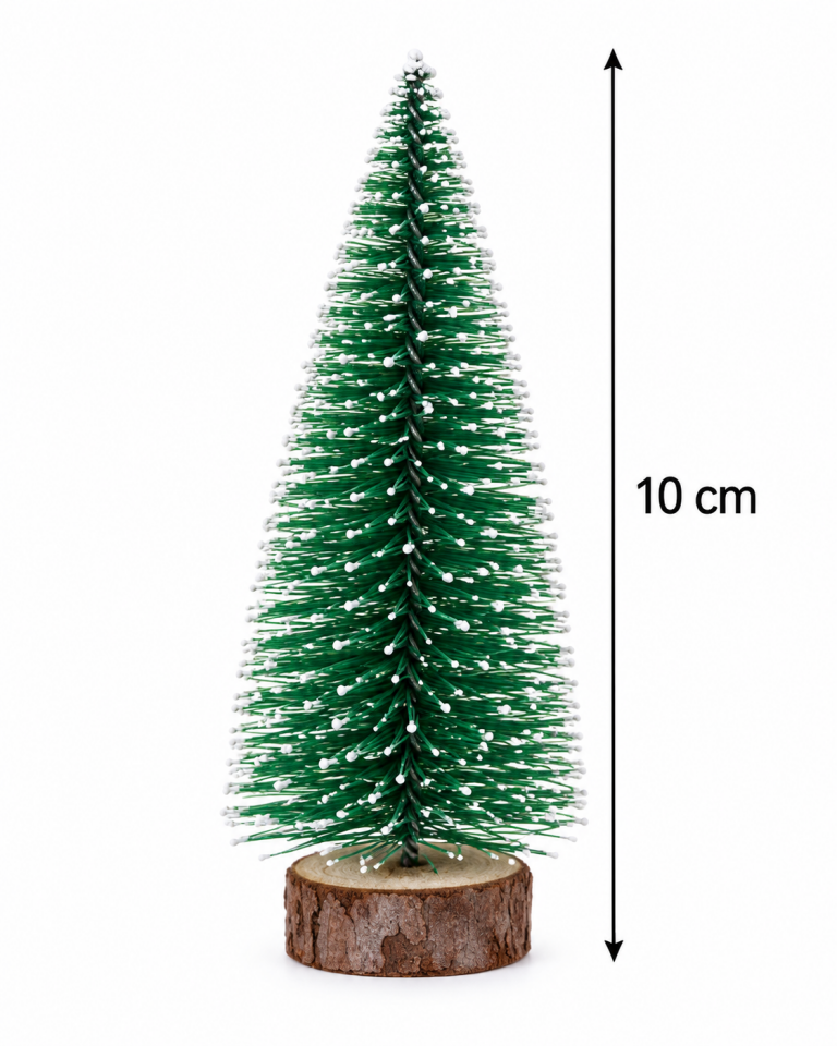 Parti Malzemeleri 10 cm Mini Karlı Yılbaşı Çam Ağacı Dekoru – Ahşap Tabanlı Masa Üstü Noel Ağacı Süsü