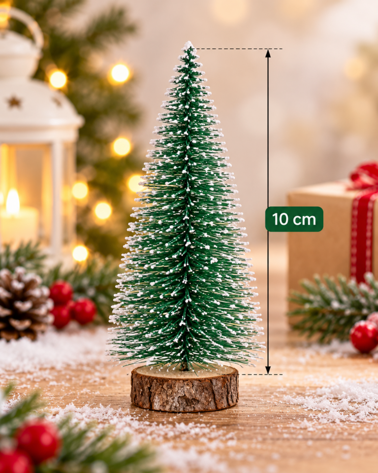 Parti Malzemeleri 10 cm Mini Karlı Yılbaşı Çam Ağacı Dekoru – Ahşap Tabanlı Masa Üstü Noel Ağacı Süsü