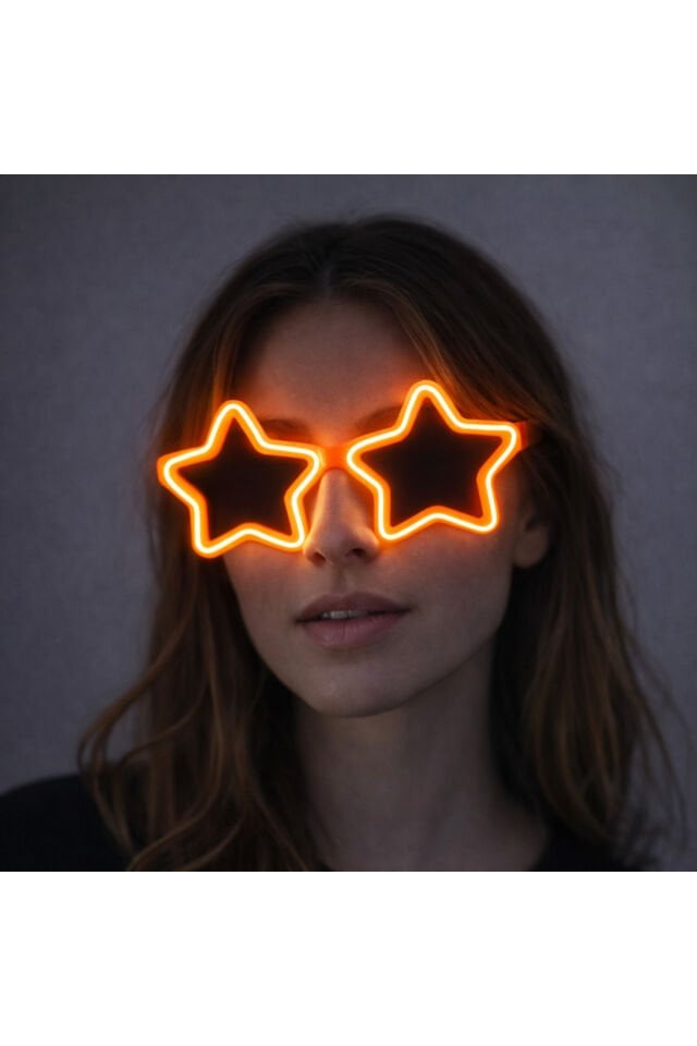 Işıklı Yıldız Parti Gözlüğü – LED Neon Efektli Eğlence Gözlüğü Turuncu