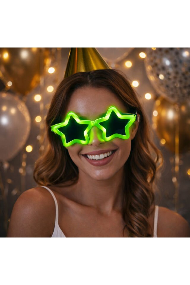 Işıklı Yıldız Parti Gözlüğü – LED Neon Efektli Eğlence Gözlüğü Açık Yeşil