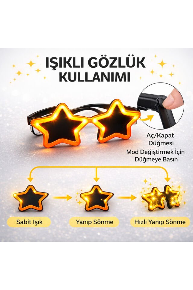 Işıklı Yıldız Parti Gözlüğü – LED Neon Efektli Eğlence Gözlüğü Mor