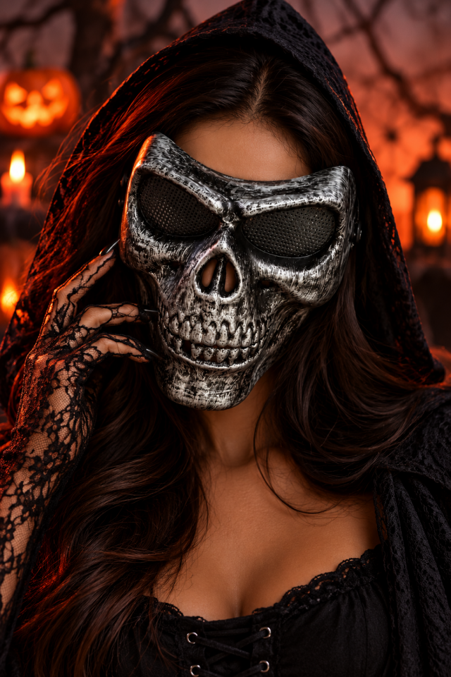 Parti Malzemesi  Halloween Kuru Kafa Maske – İskelet Görünümlü Yetişkin Parti ve Kostüm Maskesi Gümüş