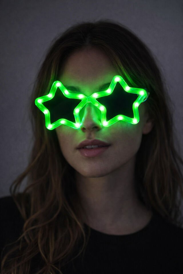 Işıklı Yıldız Parti Gözlüğü – LED Neon Efektli Eğlence Gözlüğü Yeşil