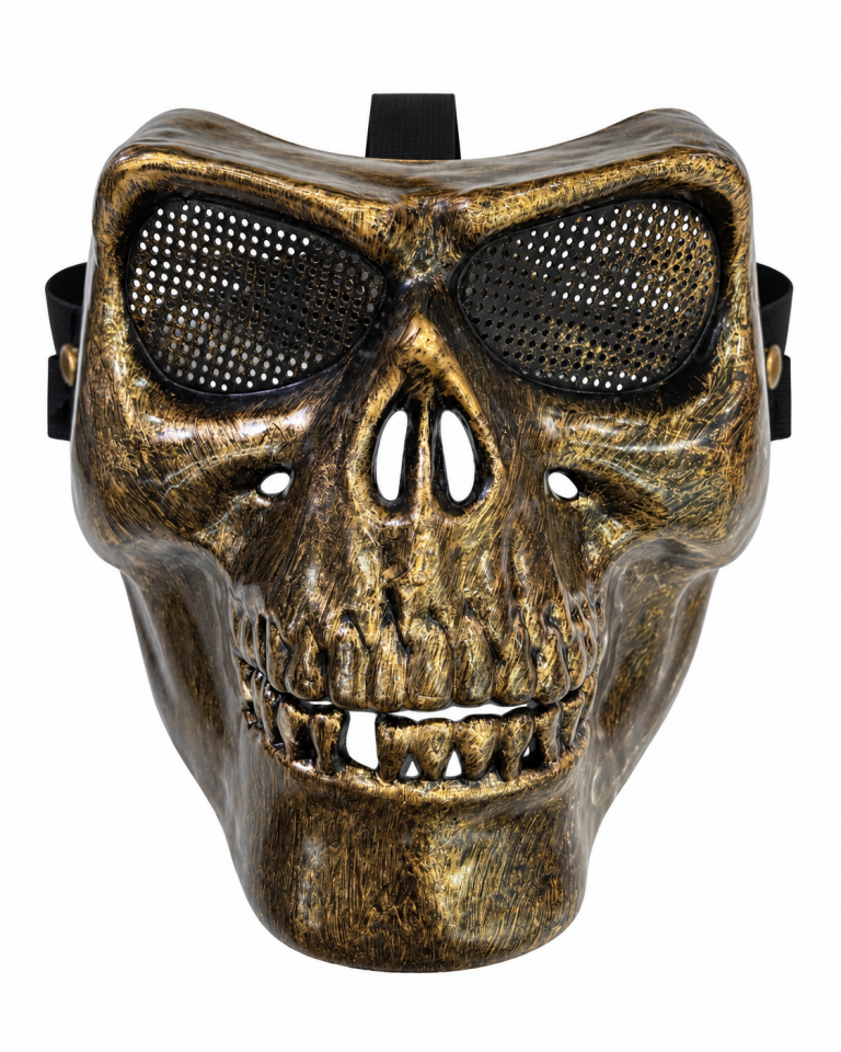 Parti Malzemesi  Halloween Kuru Kafa Maske – İskelet Görünümlü Yetişkin Parti ve Kostüm Maskesi Gold