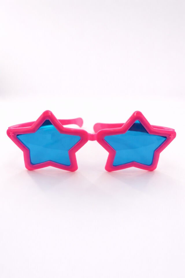 Dev Yıldız Parti Gözlüğü Pembe Camlı Renkli Çerçeve Eğlenceli Konsept Gözlük Pembe