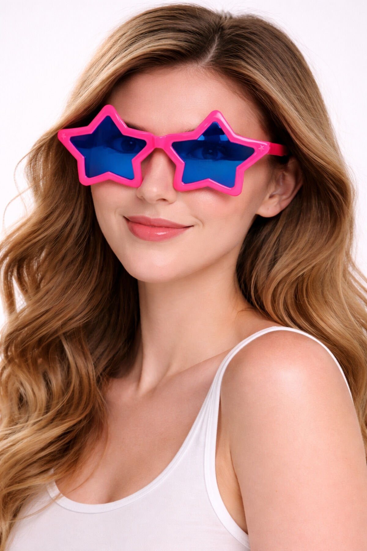 Dev Yıldız Parti Gözlüğü Pembe Camlı Renkli Çerçeve Eğlenceli Konsept Gözlük Pembe