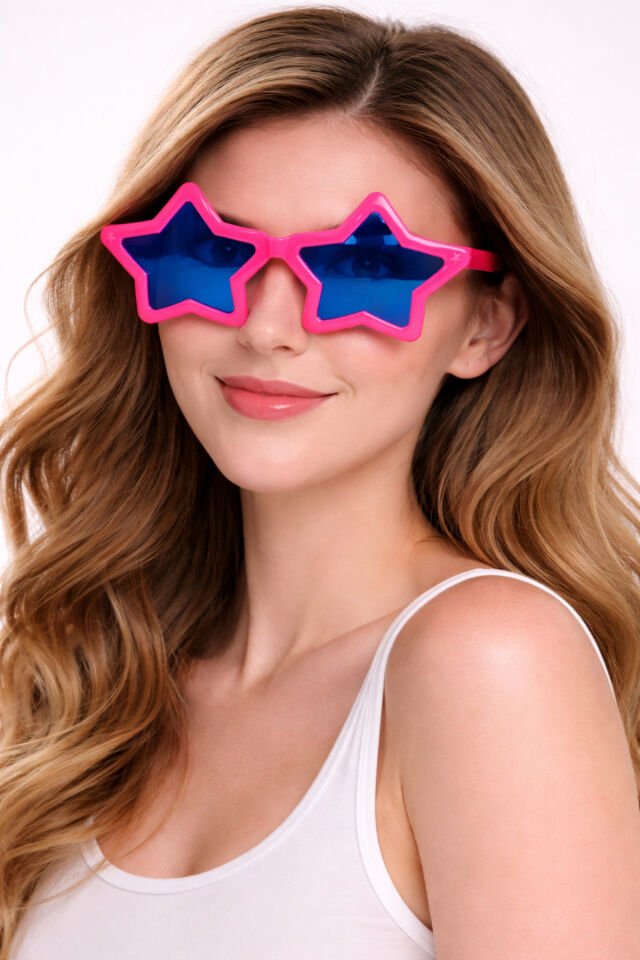 Dev Yıldız Parti Gözlüğü Pembe Camlı Renkli Çerçeve Eğlenceli Konsept Gözlük Pembe