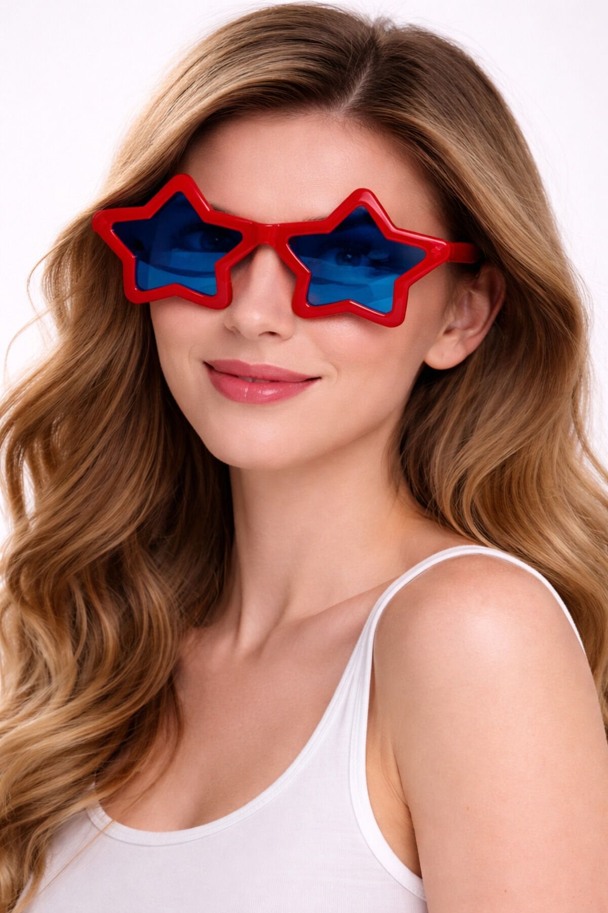 Dev Yıldız Parti Gözlüğü Pembe Camlı Renkli Çerçeve Eğlenceli Konsept Gözlük Kırmızı