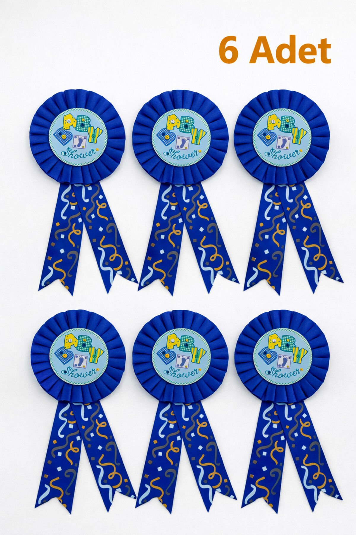 Baby Shower Anne Rozeti Mavi Kurdeleli Baby Shower Parti Arması İğneli Rozet 6 ADET