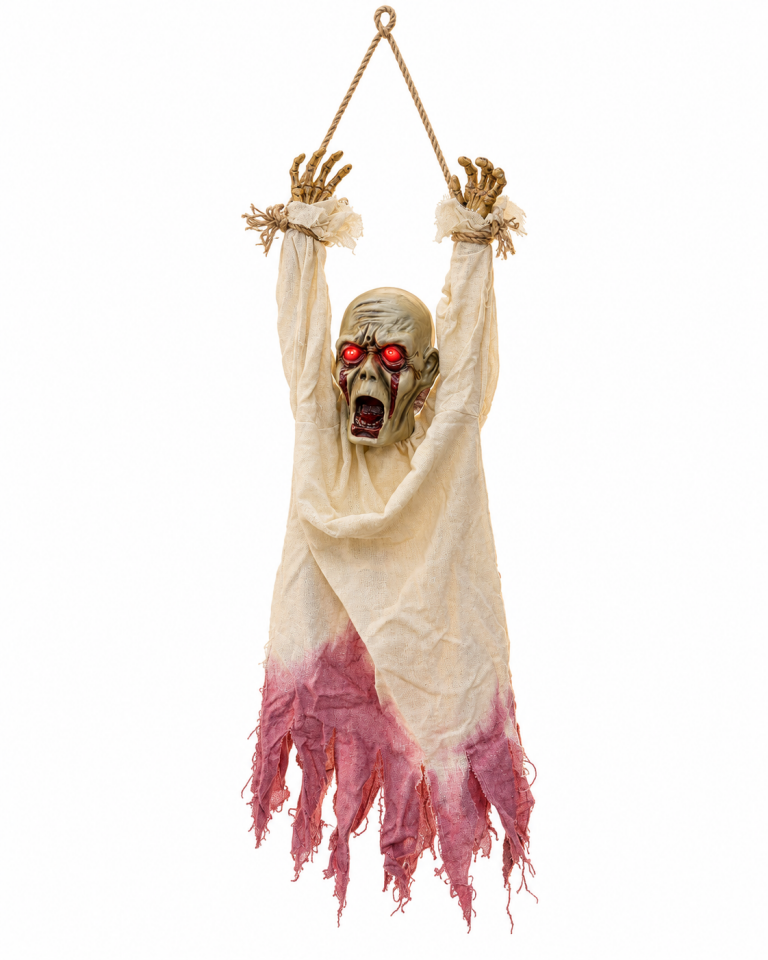 Parti Malzemesi 85 cm Titreşimli Kırmızı Göz Işıklı Sesli Sensörlü Halloween Korku Figürü – Asılabilir Zombi Dekoru Bej