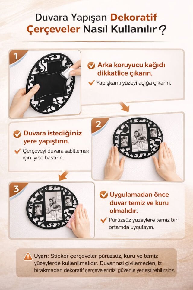 Parti Malzemesi 3’lü Siyah Dekoratif Oval Fotoğraf Çerçevesi – Duvara Yapışan Modern Çerçeve Seti