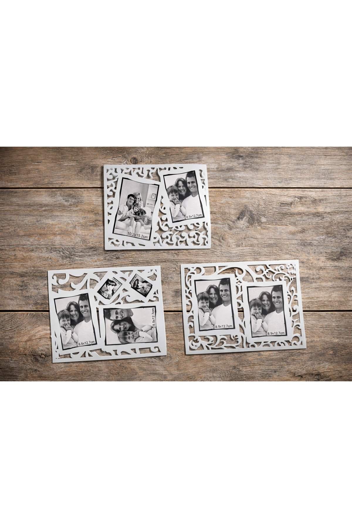 3’lü GRİ Dekoratif Duvar Fotoğraf Çerçevesi Seti – Yapışkanlı Modern Çerçeve