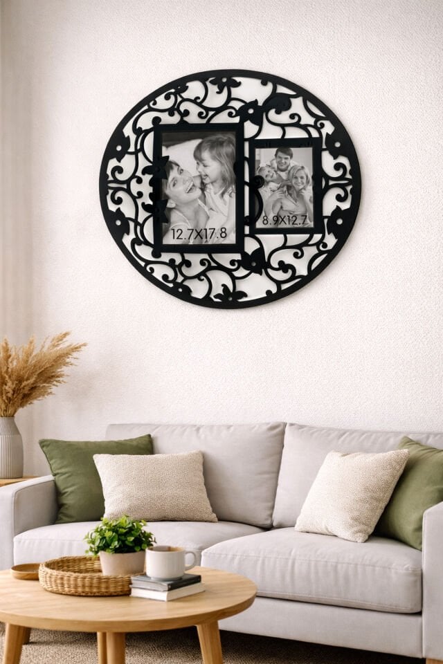 Parti Malzemesi Dekoratif Siyah Oval Duvar Yapışkanlı Fotoğraf Çerçevesi – 2 Fotoğraflı Modern Çerçeve