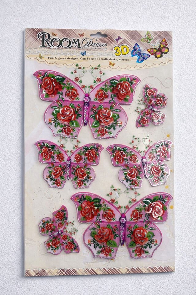 Parti Malzemesi 3D Kelebek Duvar Süsü – Vintage Desenli 6’lı Paket Yapışkanlı Duvar Dekoru