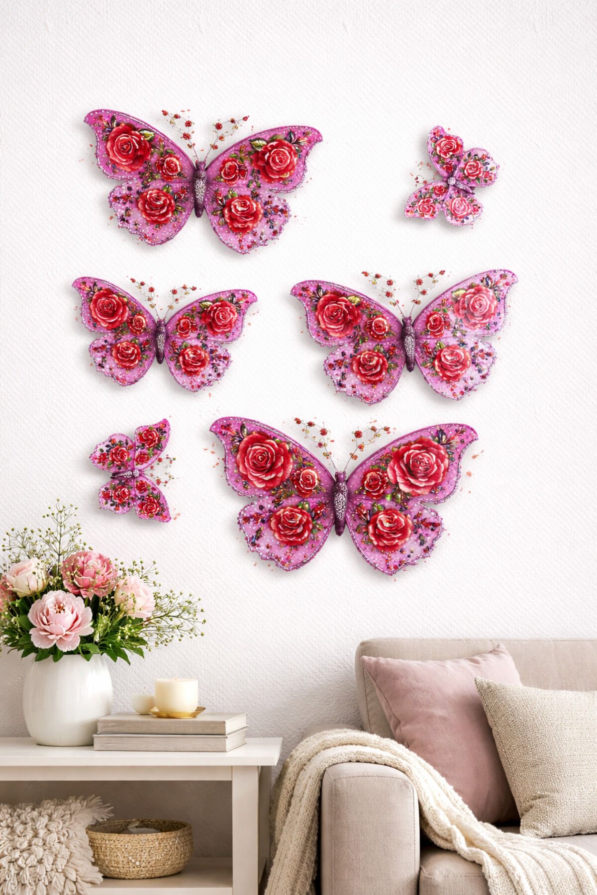 3D Kelebek Duvar Süsü – Vintage Desenli 6’lı Paket Yapışkanlı Duvar Dekoru