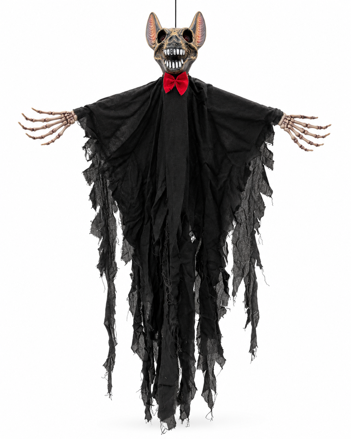 Parti Malzemesi 120 cm Sensörlü Sesli Işıklı Halloween Yarasa İskelet Dekoru – Asılabilir Korku Süsü Siyah