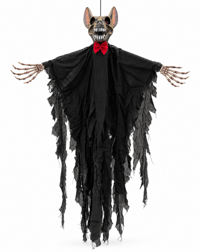 Parti Malzemesi 120 cm Sensörlü Sesli Işıklı Halloween Yarasa İskelet Dekoru – Asılabilir Korku Süsü Siyah