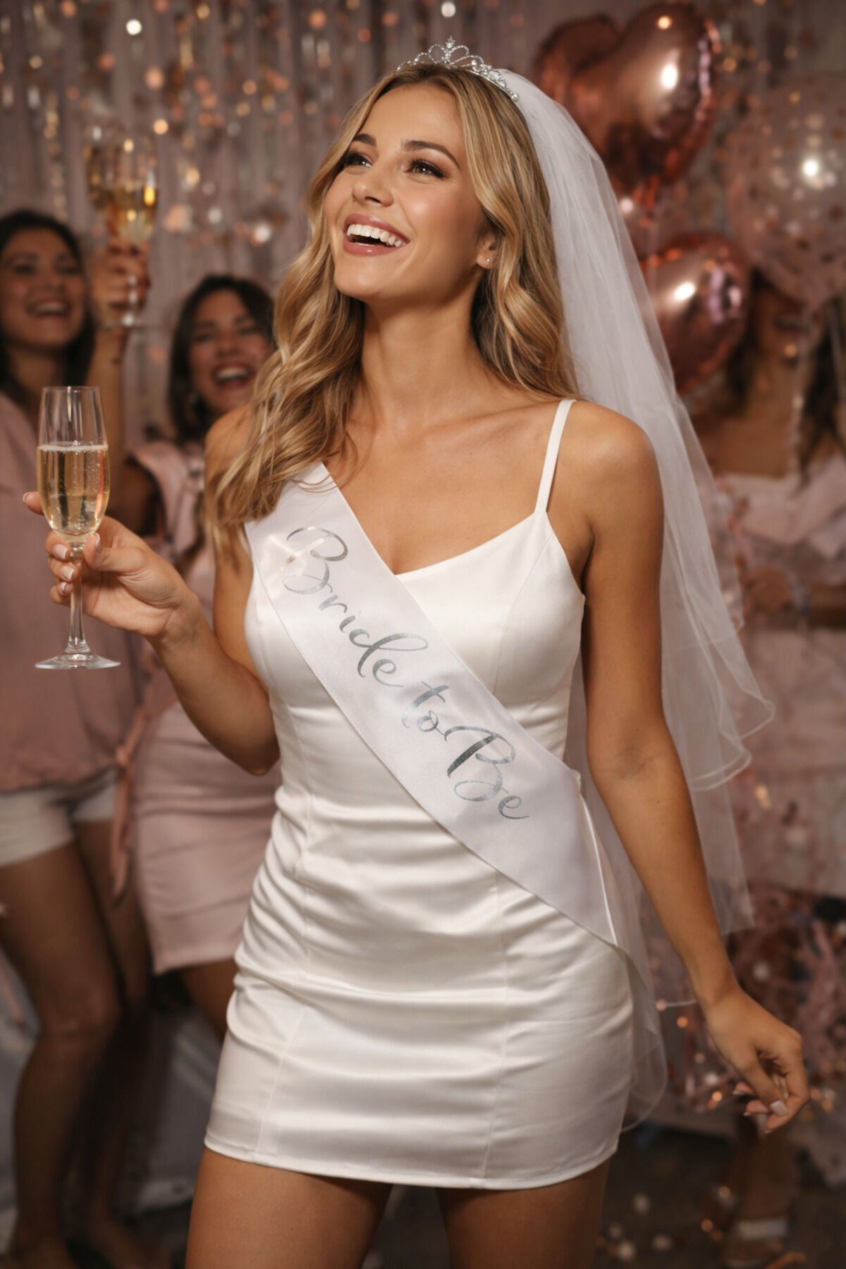 Bride To Be Kuşak Beyaz İnce Yazılı Gümüş 144x10 cm