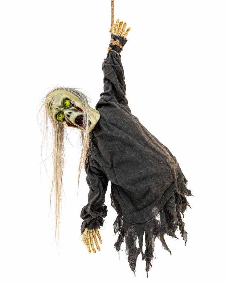 Parti Malzemesi 85 cm Hareketli Sensörlü Sesli Işıklı Tek Koldan Asılı Halloween Asılabilir Korku Figürü Gri
