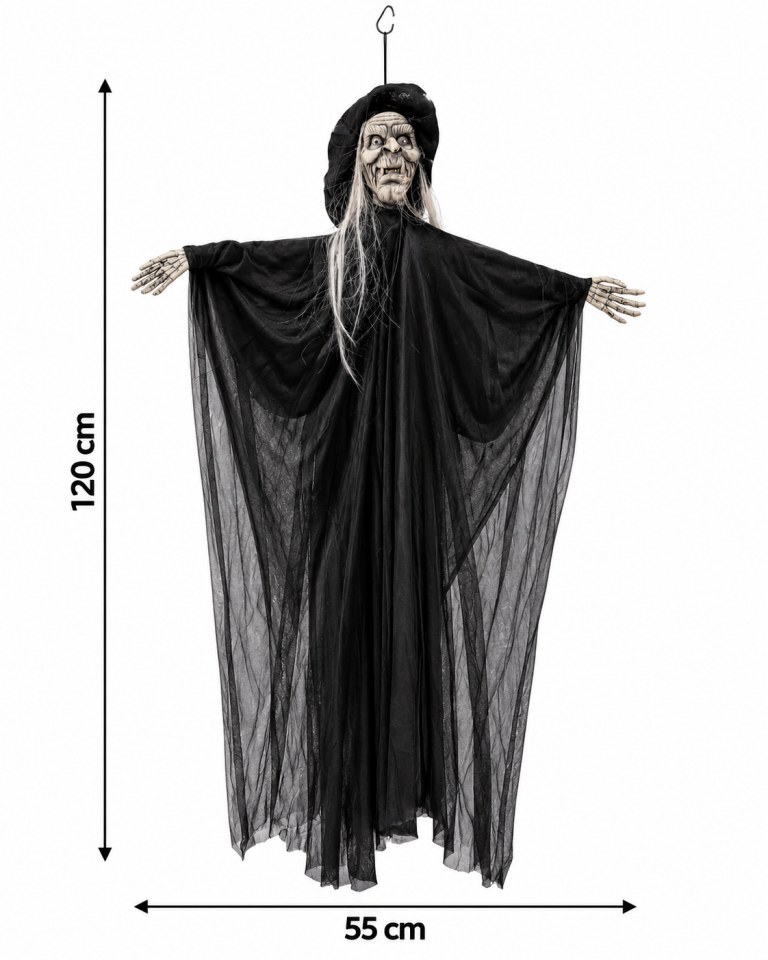 Parti Malzemesi 120 cm Sensörlü Sesli Kırmızı Göz Işıklı Hareketli Hayalet Halloween Dekoru – Kolları Oynayan Asılabilir Korku Figürü Siyah