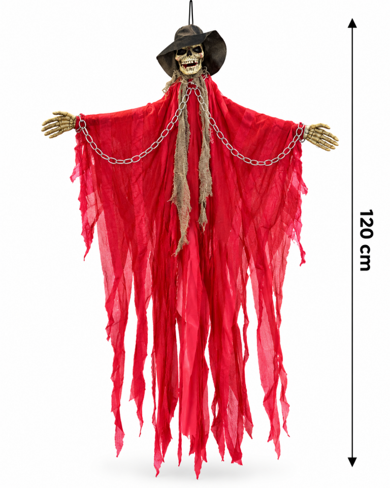 Parti Malzemeleri 120 cm Sensörlü Sesli Kırmızı Göz Işıklı Hareketli İskelet Halloween Dekoru – Kolları Oynayan Asılabilir Korku Figürü kırmızı