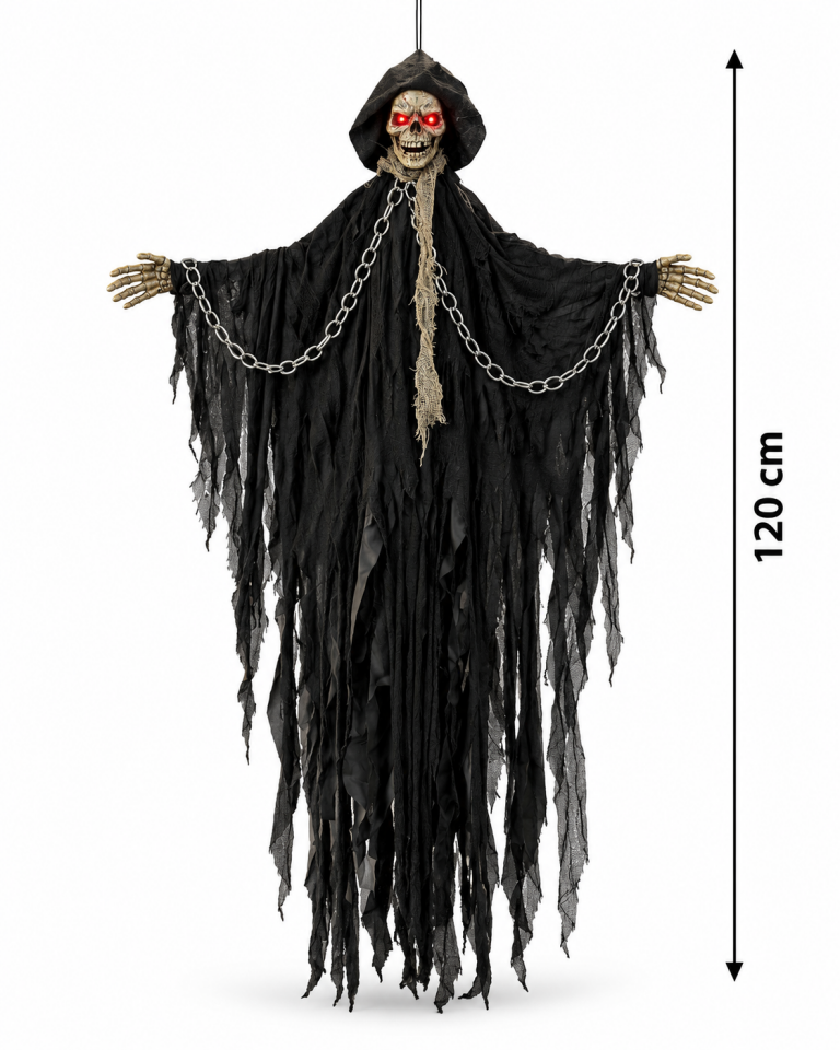 Parti Malzemeleri 120 cm Sensörlü Sesli Kırmızı Göz Işıklı Hareketli İskelet Halloween Dekoru – Kolları Oynayan Asılabilir Korku Figürü siyah