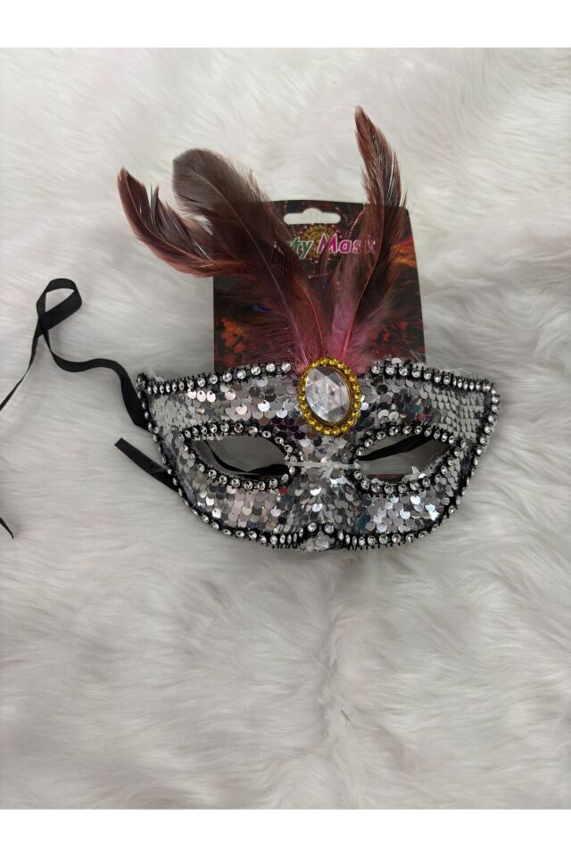 Parti Malzemesi PULLU TÜYLÜ MASKE GÜMÜŞ