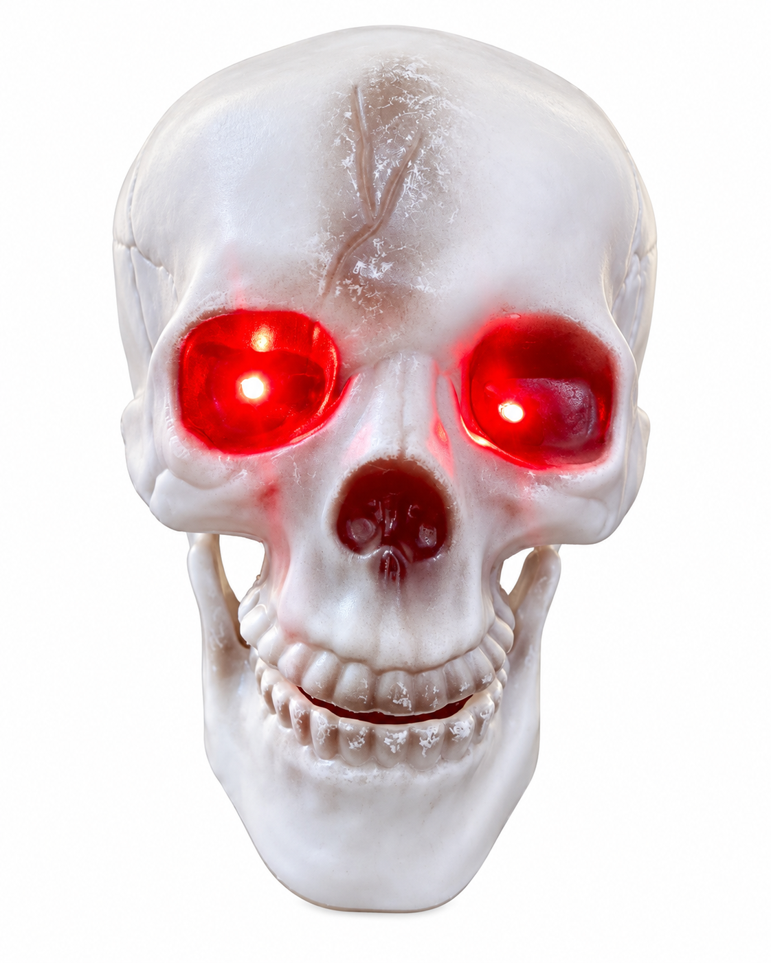 Parti Malzemesi  Halloween Işıklı Kafatası Dekoru – Kırmızı LED Gözlü Masaüstü Kuru Kafa Süsü