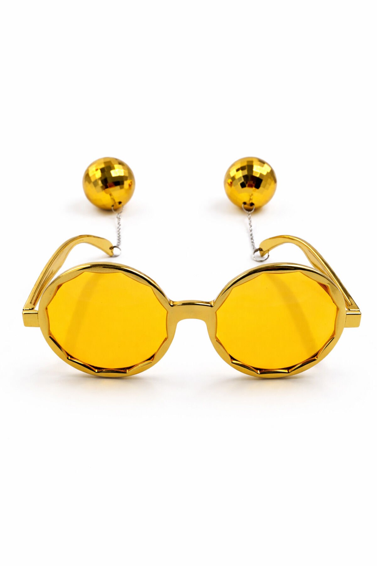 Gold Disko Toplu Parti Gözlüğü Zincirli Altın Renk Eğlenceli Festival Doğum Günü Gözlüğü