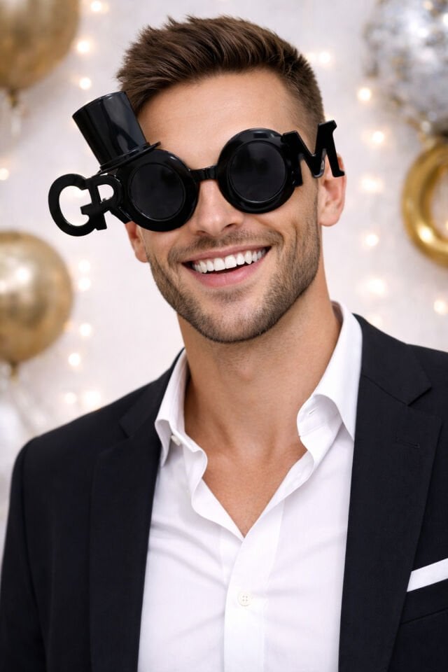 Parti Malzemesi  Groom Parti Gözlüğü Siyah – Damat Bekarlığa Veda Gözlüğü – Groom Yazılı Şapkalı Konsept Parti