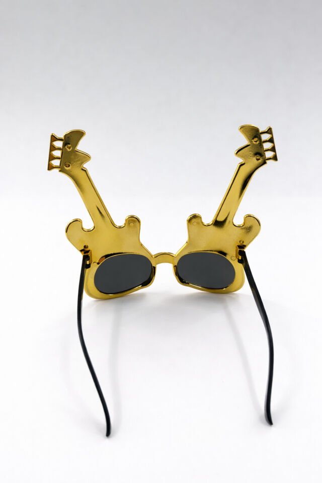 Gold Gitar Parti Gözlüğü – Eğlenceli Tasarım Kostüm Gözlüğü, Festival Doğum Günü Konsept Gözlük
